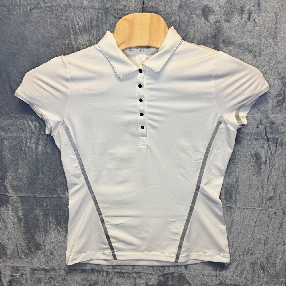 1958 | Nike Golf Dri-FIT Performance Athletic Polo Shirt White Womens M Sporty